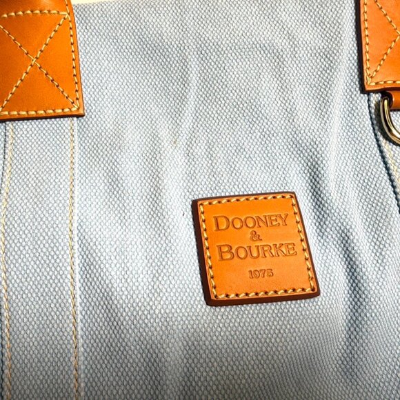 Dooney & Bourke Light baby Blue Canvas Bag with Leather Handles and Red Interior - Picture 2 of 9